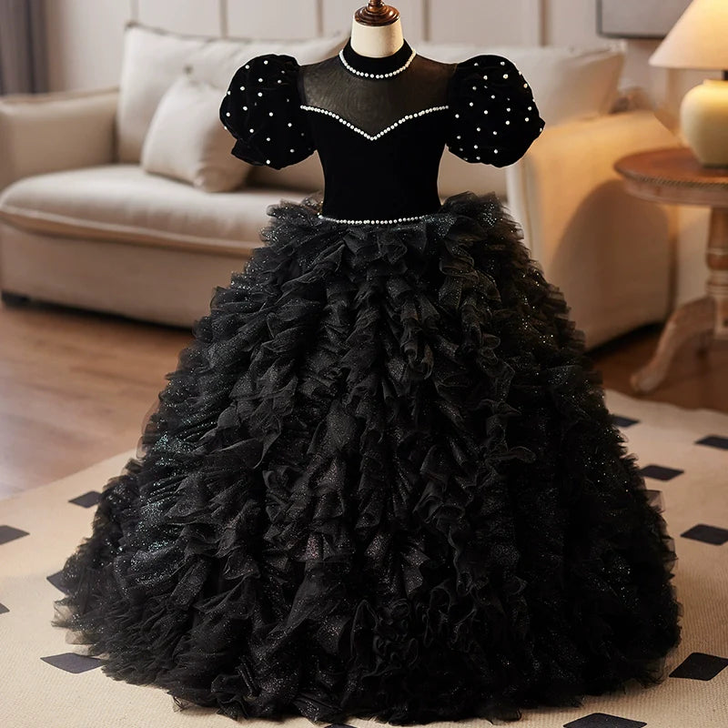 Vestido elegante de primera comunión para niñas, vestido de fiesta de cumpleaños esponjoso para concurso de belleza 