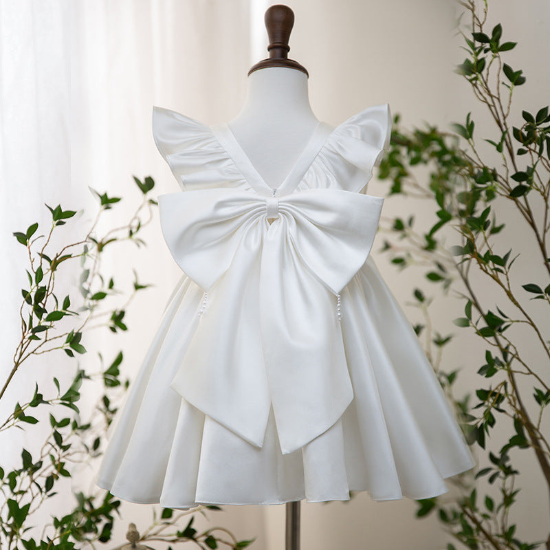 Elegante vestido de primera comunión con mangas de mariposa para bebé, vestidos formales para niños pequeños