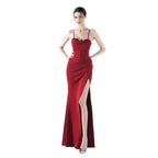 Fishbone vest waist heavy industry craftsmanship beaded tube top sling high-end evening dress