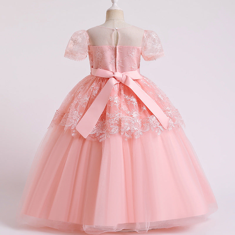 Toddler Ball Gowns Flower Girl Communion Pageant Easter  Dress Lace Embroidered Mesh Princess Party  Dress