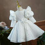 Blumenmädchenkleid, Kleinkind, Prinzessin, Weiß, Langärmelig, Puffärmel, Taufkleid, Festkleid für Taufe, Kommunion, Taufe 