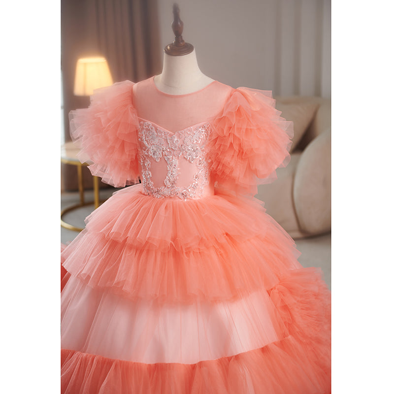 Vestido de primera comunión para niña, color rosa pastel, esponjoso, para fiesta de cumpleaños 