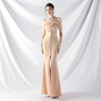 New art bag buckle handmade ostrich hair satin long evening dress
