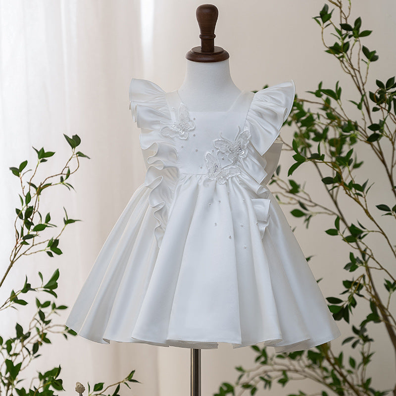 Elegantes Babykleid mit Schmetterlingsärmeln zur Erstkommunion, festliche Kleider für Kleinkinder
