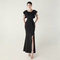 Heavy Industry Bead Tube Satin Evening Dress Deep V Lotus Leaf Pendant Bead Chain Bead Ordering Banquet Skirt