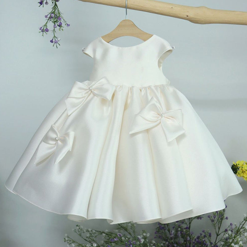 Vestidos de primera comunión con lazo blanco para niñas pequeñas, vestido de fiesta para niñas pequeñas 
