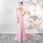 Evening dress long new sexy banquet host tube top fishtail thin short dress women