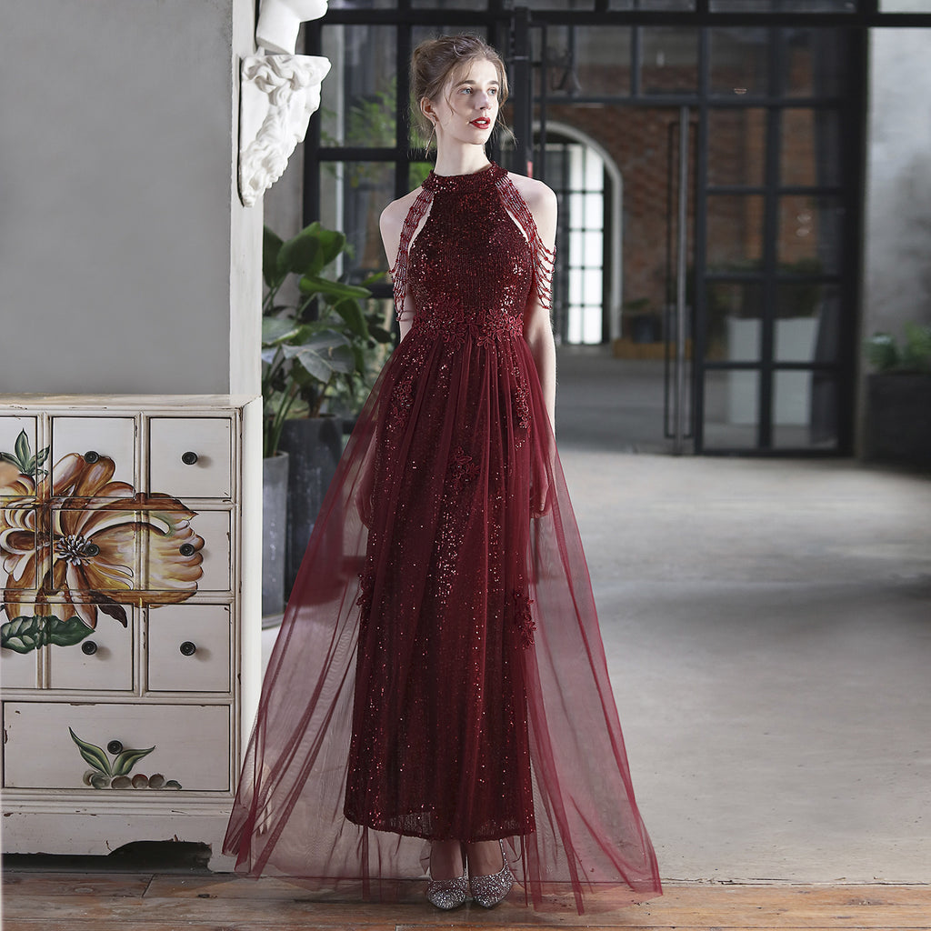Bead mesh toast dress bride long thank you banquet chest wrap big pendulum wedding car model exhibition dress