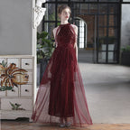 Bead mesh toast dress bride long thank you banquet chest wrap big pendulum wedding car model exhibition dress