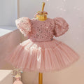 Vestido de primera comunión para niña, rosa, con lentejuelas y lazo, para fiesta de cumpleaños. 