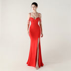 New evening dress fish bone waist lace beads slim formal dinner wedding fishtail evening dress