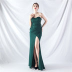 New trend two kinds of rope binding method waist setting ear satin evening dress