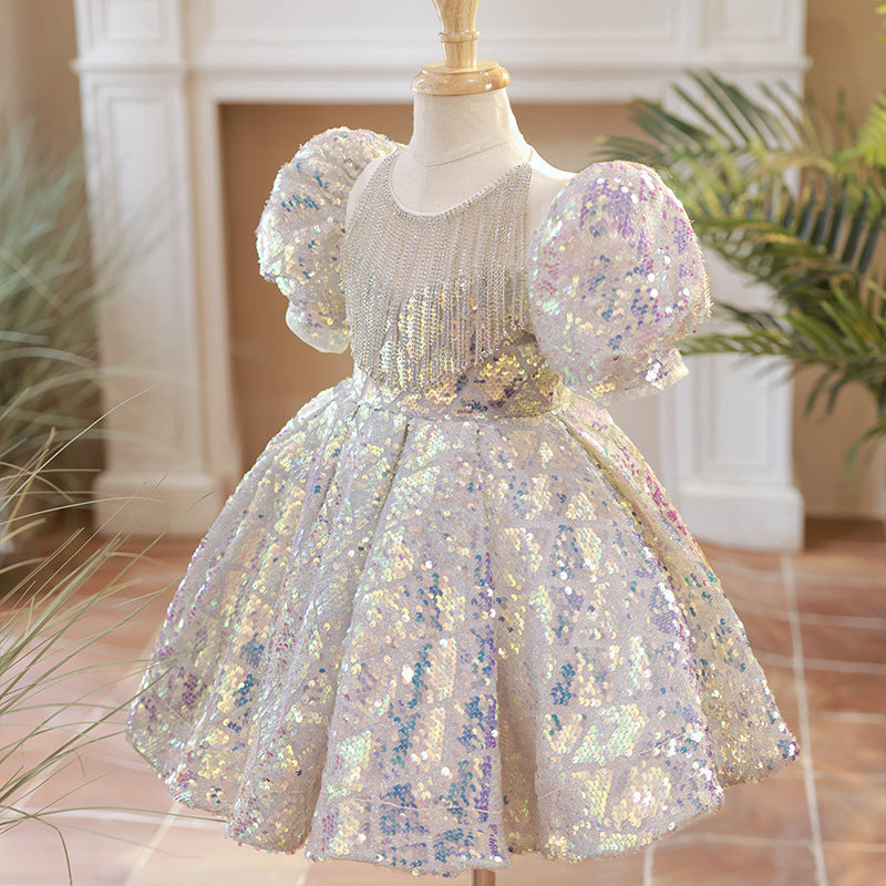 Paillettenkleid für Mädchen, Kommunionkleid, Prinzessinnenkleid für Kleinkindergeburtstage 