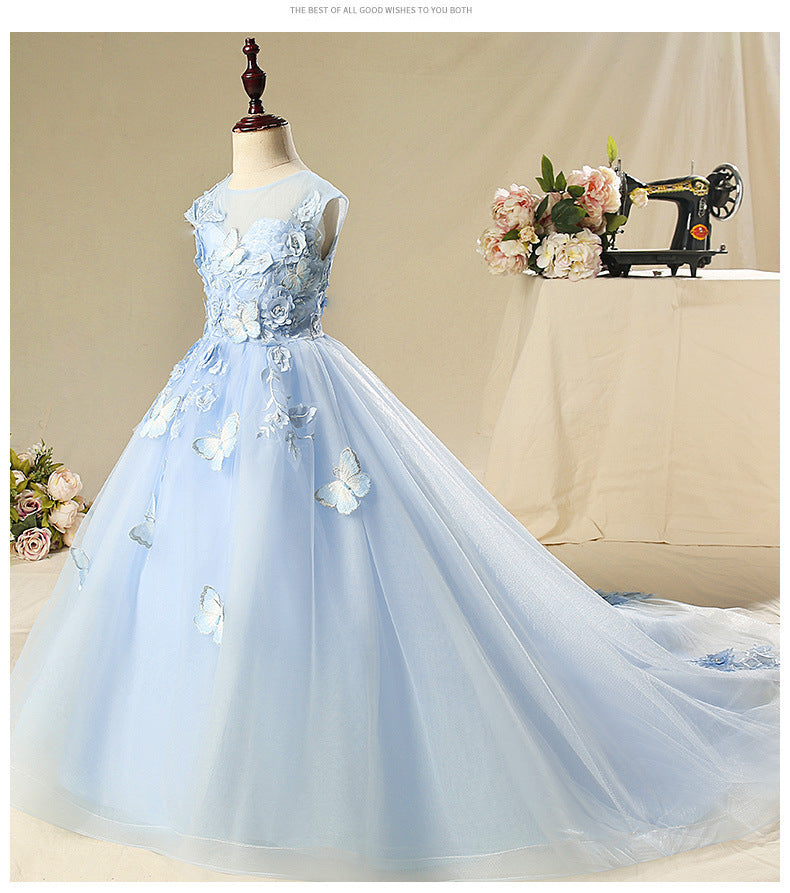 Vestido de desfile para niña pequeña, vestido de verano con mariposas para niña de las flores, vestido de princesa para comunión 