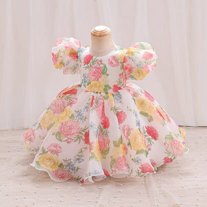 Elegant Baby Girls Puff Sleeve Floral Princess Dress Toddler Formal Dresses