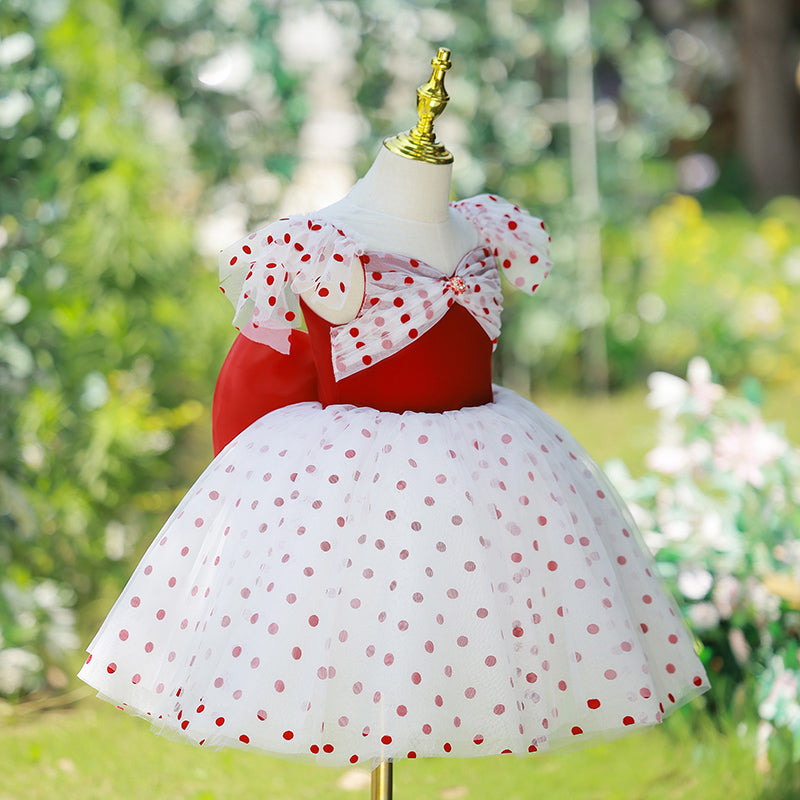 Babykleid für Mädchen, Kleinkind, gepunktet, Gartenkleid, Hochzeit, Kommunion, Prinzessinnenkleid 