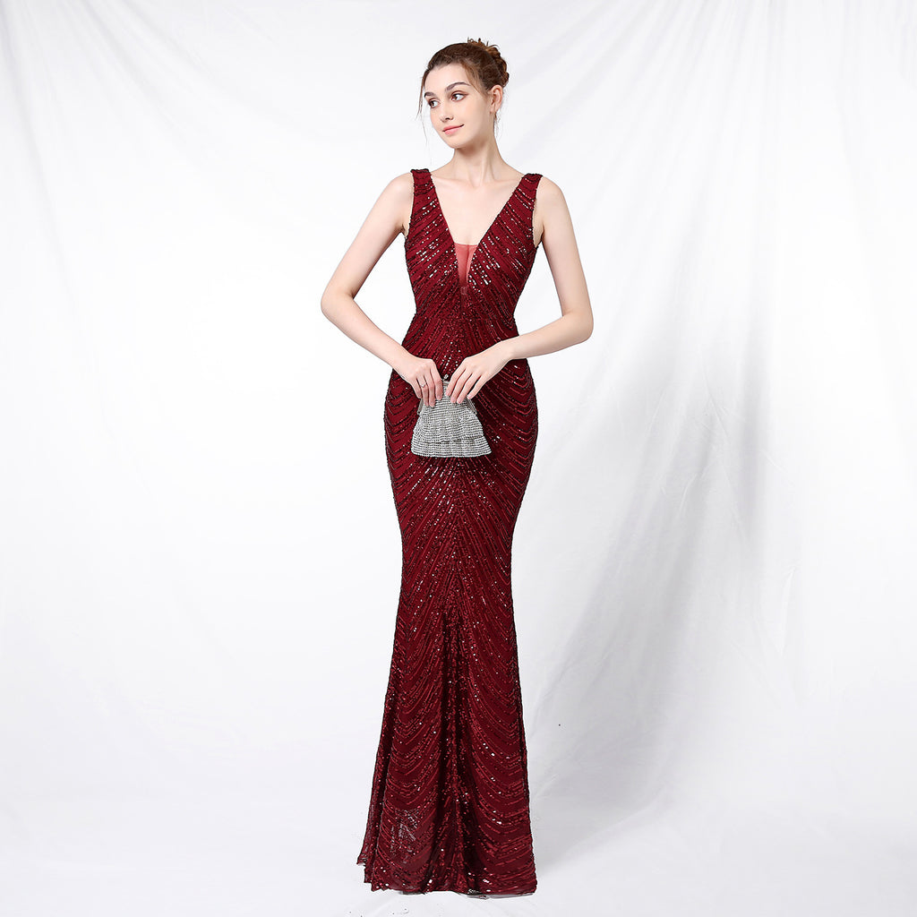 New sequined fishtail long dress performance event banquet car model etiquette evening dress
