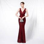 New sequined fishtail long dress performance event banquet car model etiquette evening dress