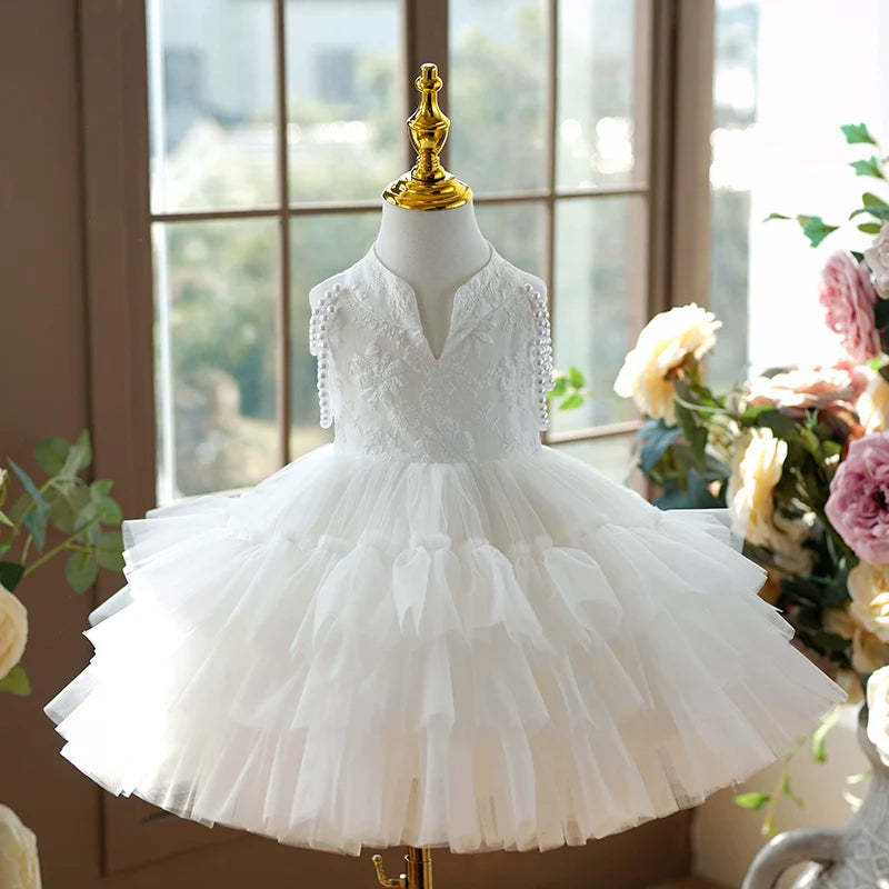 Elegantes Muster für Baby-Mädchen, Erstkommunionkleid, Taufkleid für Kleinkinder 
