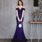 New long and slim bridesmaids evening dress party banquet host performance annual meeting dress