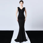 Pure handmade appliqué beaded toast dress bridal long thank you banquet slim fishtail dress wedding evening dress