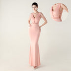 New deep V-neck high-density beads decorative slim-fitting evening dress banquet wedding performance