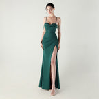 New order bead fish bone waist strap pleated deep V suspender evening dress banquet