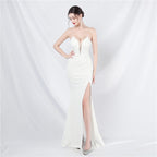 Classical court fishbone vest waist off-the-shoulder suspender evening dress