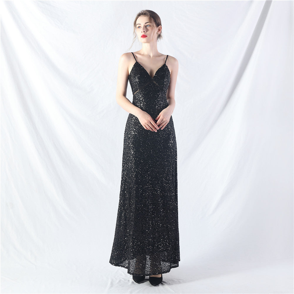 Popular A-shaped pendulum dress can be worn daily sequined long dress