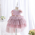 Blumenmädchenkleid für Kleinkinder, Kommunionkleid, Festkleid mit süßer Schleife, Prinzessinnenkleid mit Schleppe, Geburtstagskleid 