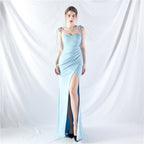 New trend two kinds of rope binding method waist setting ear satin evening dress