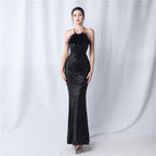 Ostrich hair craft beaded plaid beads dinner party annual meeting evening dress