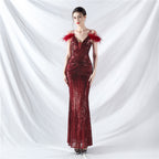 new dress craft order ostrich hair positioning flower bead piece evening dress