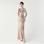Dinner Focus, Premium, Sequined Fishbone Vest Beaded Suspender High Split Evening Gown