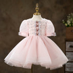 Vestido de verano para niña pequeña, de malla rosa con lentejuelas, para comunión, desfile, princesa 