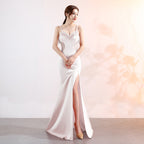Sling deep V party dress new long sexy slim split performance celebrity evening wear