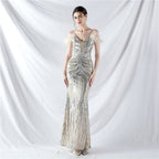 new dress craft order ostrich hair positioning flower bead piece evening dress