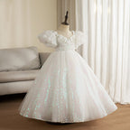 Little Girel First Communion Dress Flower Girl White Sequins Wedding Princess Baptism Dress