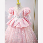 Blumenmädchenkleid für Kinder, Kommunion, Festzug, elegant, süß, Pailletten, rosa, Prinzessinnenkleid 