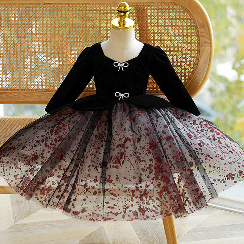 Kommunionkleid für Babys und Kleinkinder, langärmelig, mit Schleife, Prinzessinnenkleid