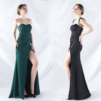 New trend two kinds of rope binding method waist setting ear satin evening dress