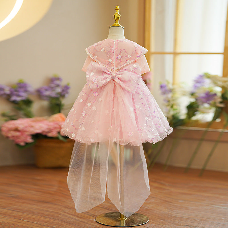 Kleinkind-Abendkleid, formelles Kommunionskleid für Mädchen, Sommerkleid mit Pailletten, Prinzessinnenkleid 