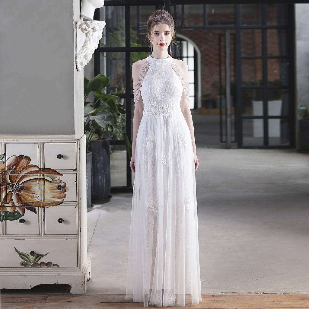 Bead mesh toast dress bride long thank you banquet chest wrap big pendulum wedding car model exhibition dress