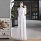 Bead mesh toast dress bride long thank you banquet chest wrap big pendulum wedding car model exhibition dress