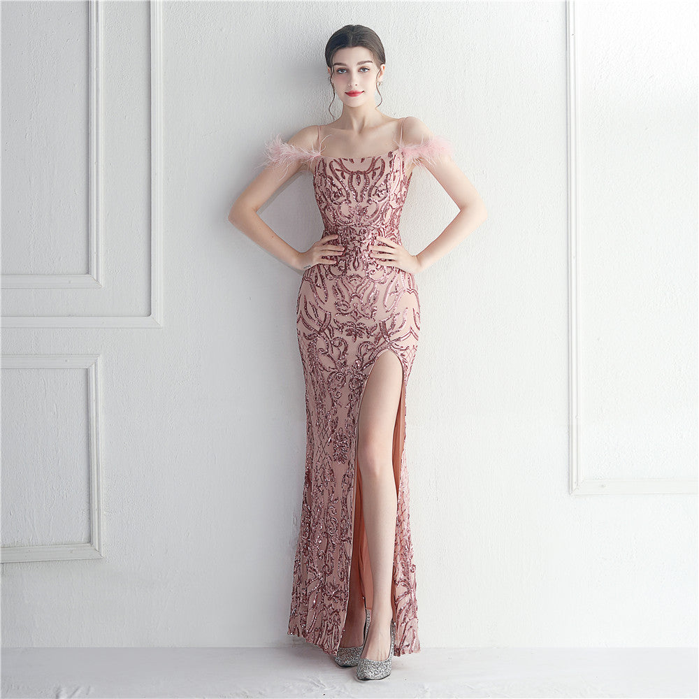 Positioning flower beads, hair binding process, sexy suspender dress, long style.