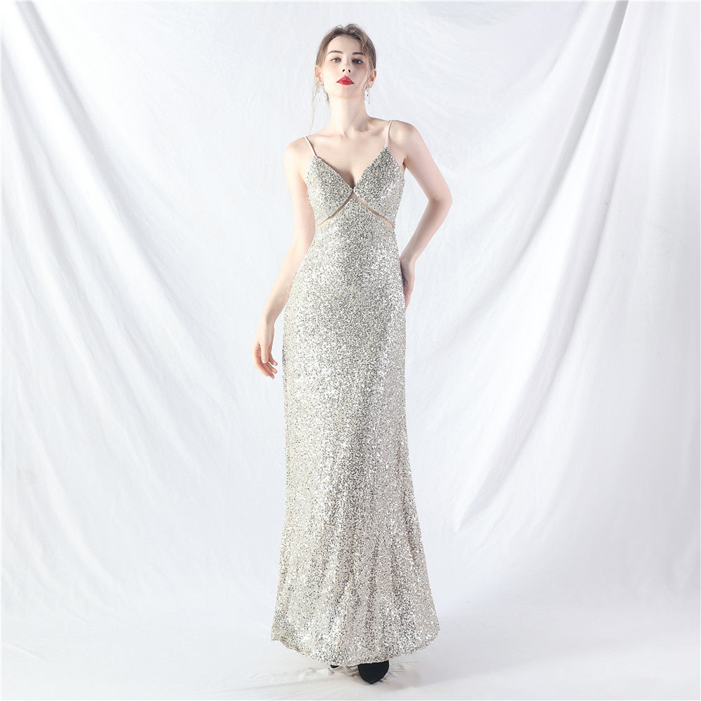 Popular A-shaped pendulum dress can be worn daily sequined long dress