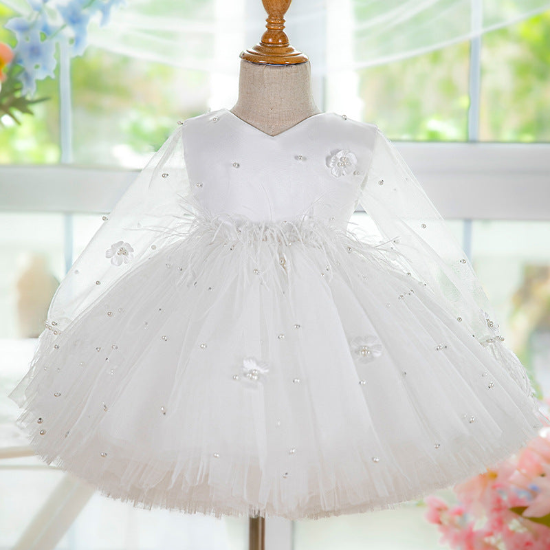 Elegantes weißes Baby-Taufkleid aus Netzstoff 