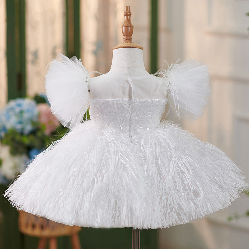 Festliches Federkleid für Mädchen, weiß, flauschig, für Abschlussball, Kommunion, Prinzessinnenkleid 