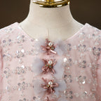 Vestido de verano para niña pequeña, de malla rosa con lentejuelas, para comunión, desfile, princesa 