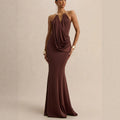 Ruffle Cowl Neck Bodycon Maxi Dress